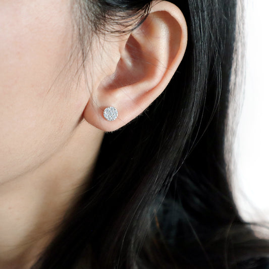 Classic Custom Women Jewelry Wholesale Sterling Silver 925 Earring Studs Micro Pave CZ Round Rhodium 925 Sterling Silver Earring