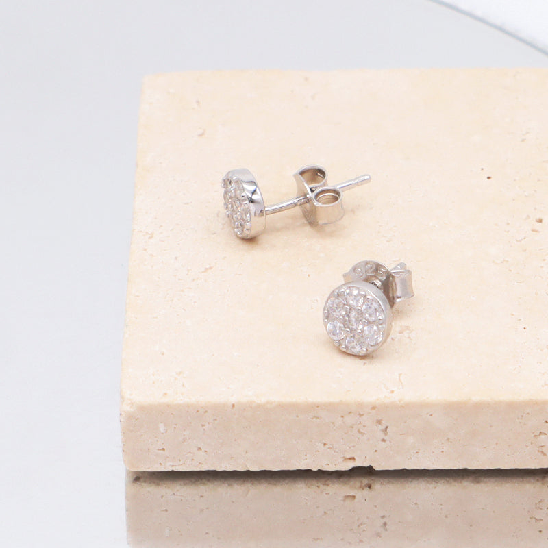Classic Custom Women Jewelry Wholesale Sterling Silver 925 Earring Studs Micro Pave CZ Round Rhodium 925 Sterling Silver Earring