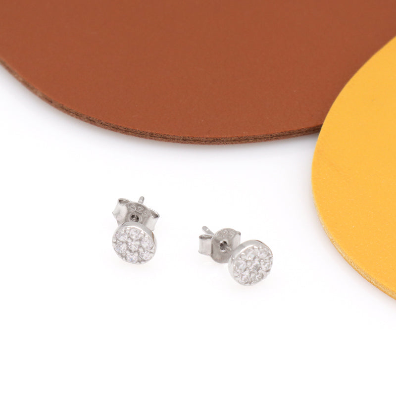 Classic Custom Women Jewelry Wholesale Sterling Silver 925 Earring Studs Micro Pave CZ Round Rhodium 925 Sterling Silver Earring