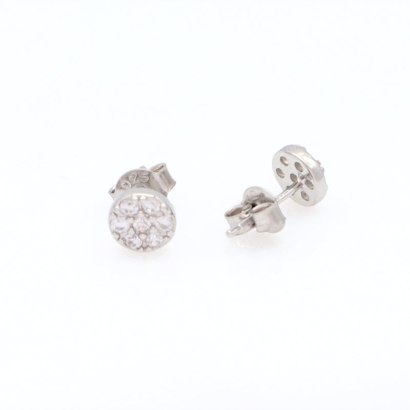 Classic Custom Women Jewelry Wholesale Sterling Silver 925 Earring Studs Micro Pave CZ Round Rhodium 925 Sterling Silver Earring