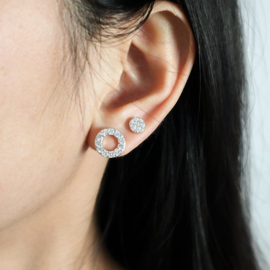 925 Sterling Silver Huggie Studs Earring Custom Wholesale Hollowed Rhodium CZ Round Sterling Silver 925 Earrings For Women Gift