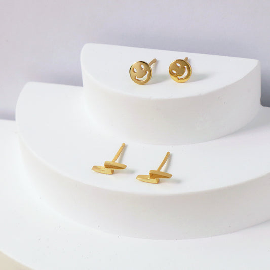 New Arrival Custom Wholesale Gold Plated Lightning Round Hollowed Smiley Face Sterling Silver 925 Stud Earrings For Women Gift