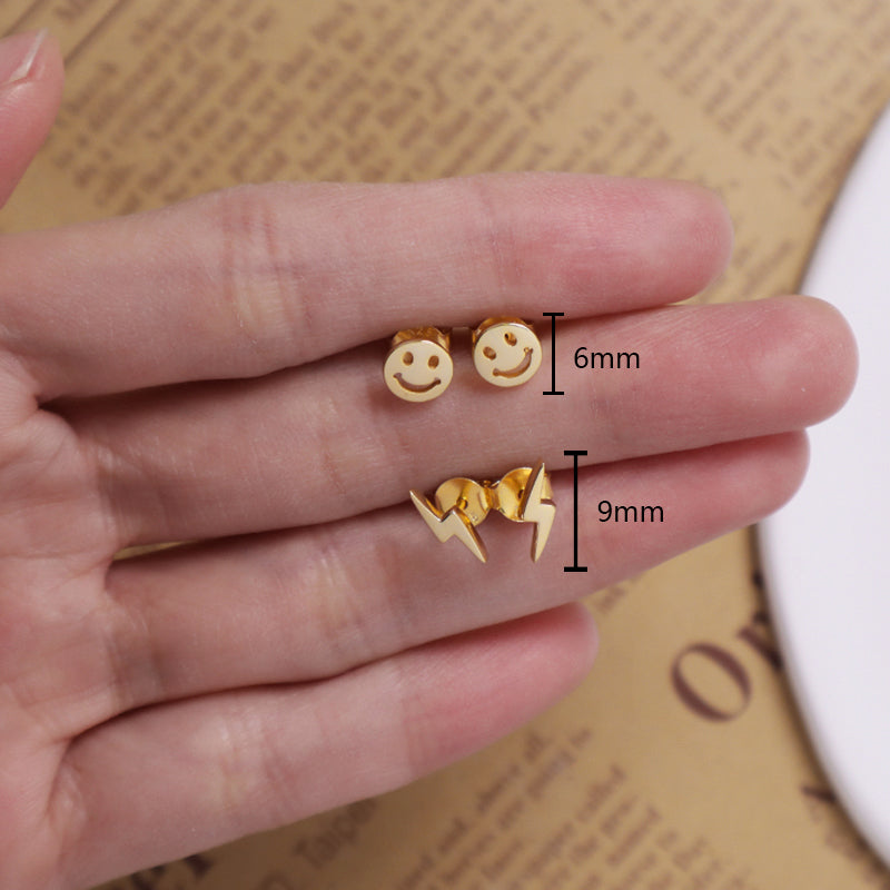 New Arrival Custom Wholesale Gold Plated Lightning Round Hollowed Smiley Face Sterling Silver 925 Stud Earrings For Women Gift