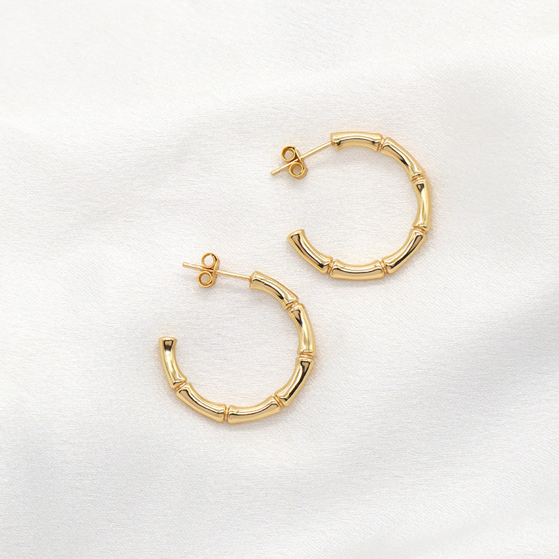 Hot Selling Custom Wholesale Jewelry China Factory Gold Plated 925 Sterling Silver Polishing Bamboo Hoop Earrings For Women Gift