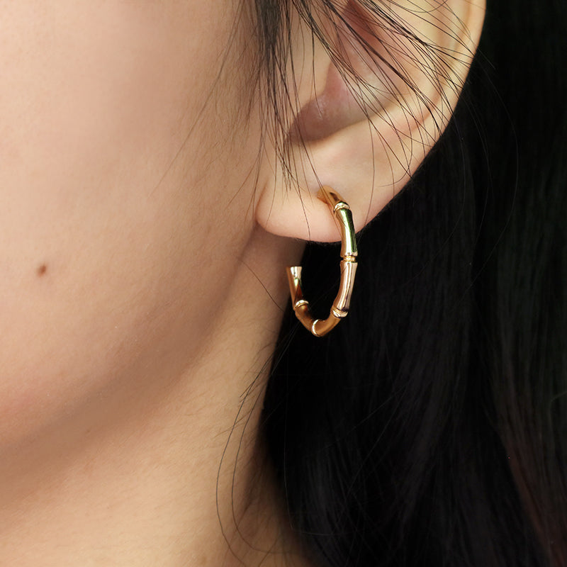 Hot Selling Custom Wholesale Jewelry China Factory Gold Plated 925 Sterling Silver Polishing Bamboo Hoop Earrings For Women Gift