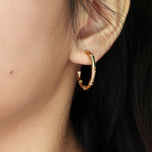 Hot Selling Custom Wholesale Jewelry China Factory Gold Plated 925 Sterling Silver Polishing Bamboo Hoop Earrings For Women Gift