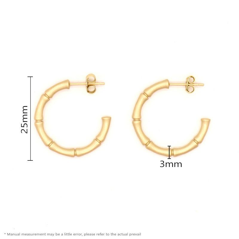 Wholesale Manufacture Customized New Arrival Fashion Women Gift Gold Plated 925 Sterling Silver Frosted Bamboo Hoop Earrings