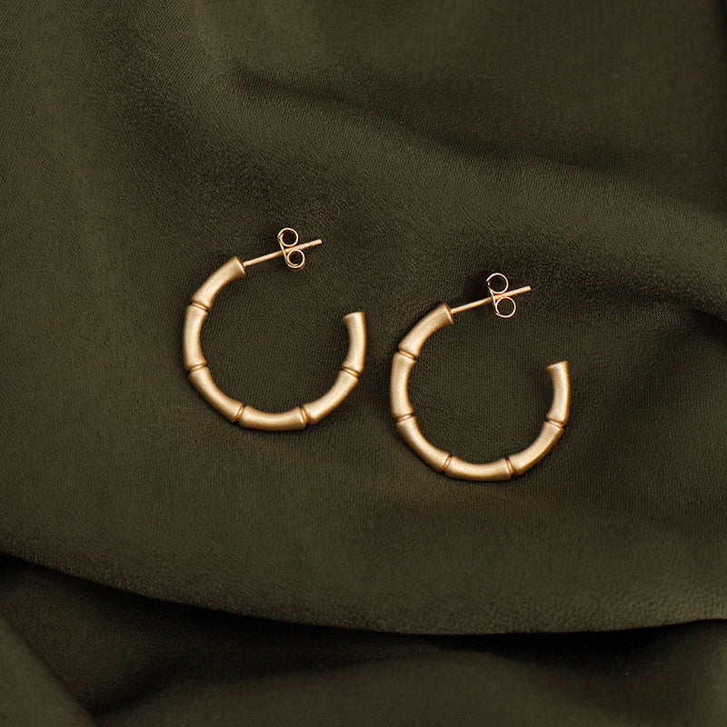 Wholesale Manufacture Customized New Arrival Fashion Women Gift Gold Plated 925 Sterling Silver Frosted Bamboo Hoop Earrings
