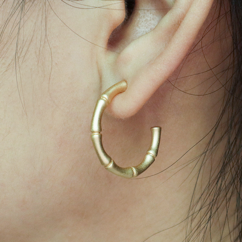Wholesale Manufacture Customized New Arrival Fashion Women Gift Gold Plated 925 Sterling Silver Frosted Bamboo Hoop Earrings