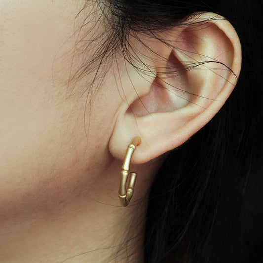 Wholesale Manufacture Customized New Arrival Fashion Women Gift Gold Plated 925 Sterling Silver Frosted Bamboo Hoop Earrings