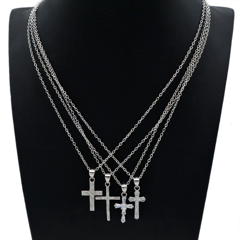 European style 925 sterling silver CZ diamond christian catholic cross pendant chain jewelry necklace