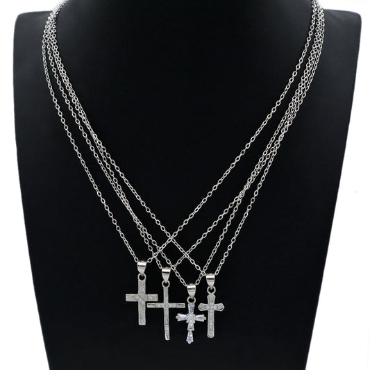 European style 925 sterling silver CZ diamond christian catholic cross pendant chain jewelry necklace