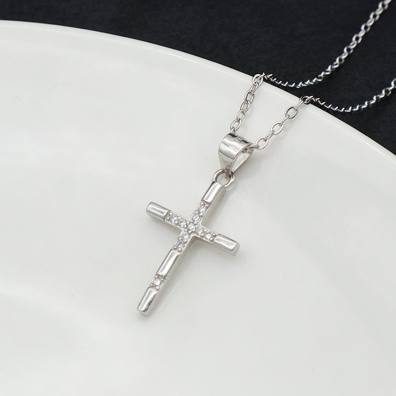 European style 925 sterling silver CZ diamond christian catholic cross pendant chain jewelry necklace