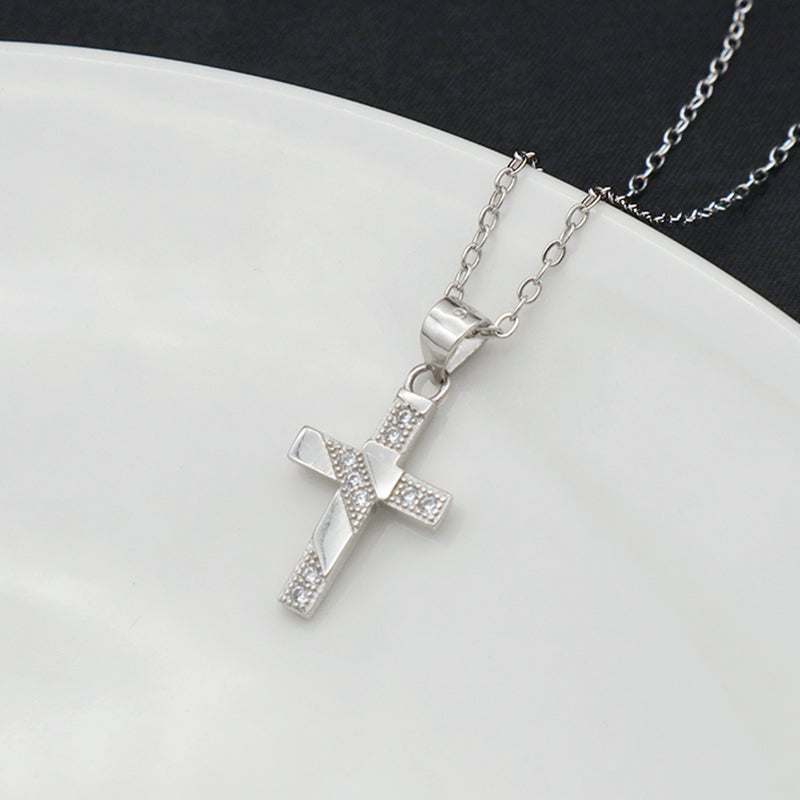 European style 925 sterling silver CZ diamond christian catholic cross pendant chain jewelry necklace
