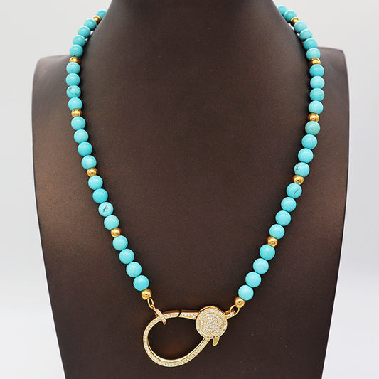 Fashion Women Jewelry necklace OEM Factory Manufacture Green natural stone round beads turquoise necklace