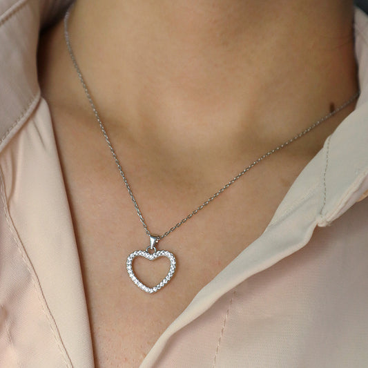 Good quality OEM Factory Custom Manufacture Fashion Ladies heart shape pendant charm jewelry crystal sterling silver 925 jewellery necklace