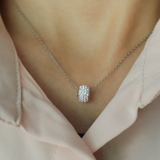 Wholesale OEM Factory Manufacture fashion women jewelry 925 sterling silver crystal charm necklace set Handmade DIY clay crysal pave beads pendant necklace