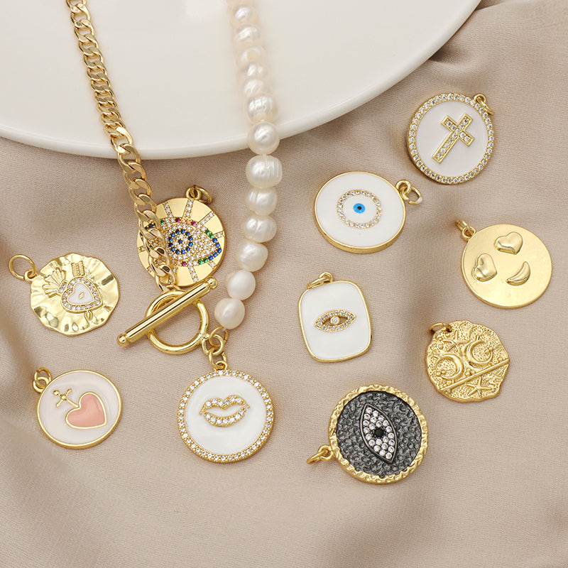 OT Buckle Chain Choker Evil Eyes Pendant Fresh Water Pearl Necklace OEM Gold Plated Enamel Heart Evil Eyes Pendant Necklace