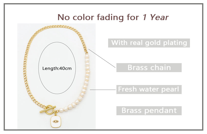 OT Buckle Chain Choker Evil Eyes Pendant Fresh Water Pearl Necklace OEM Gold Plated Enamel Heart Evil Eyes Pendant Necklace