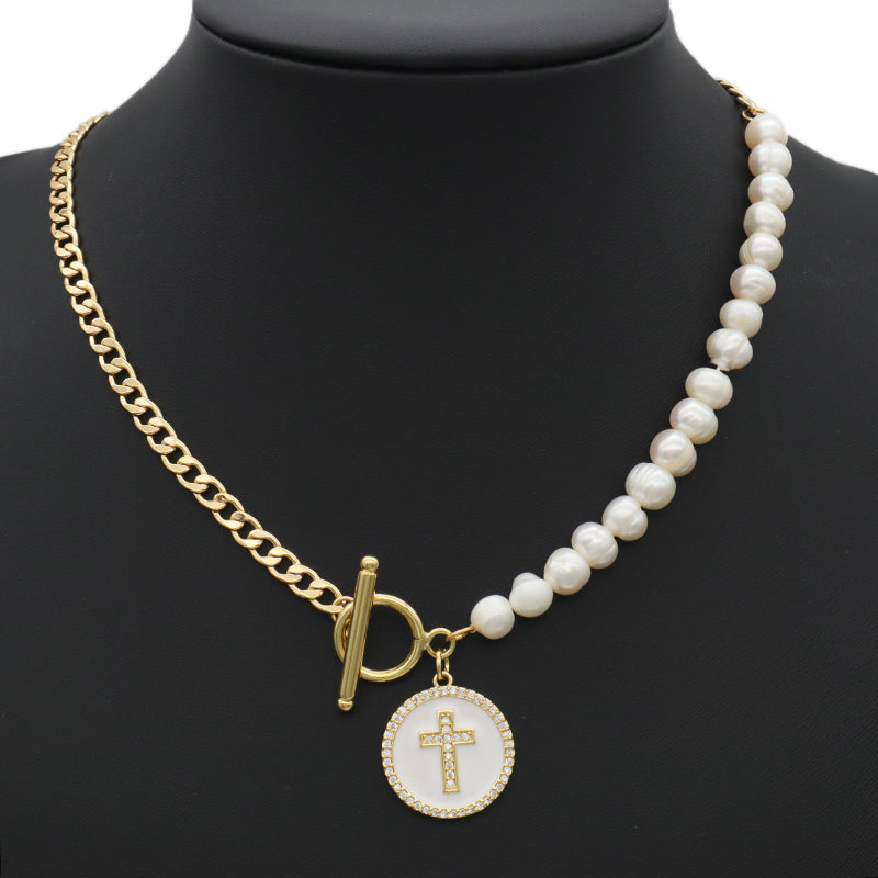 OT Buckle Chain Choker Evil Eyes Pendant Fresh Water Pearl Necklace OEM Gold Plated Enamel Heart Evil Eyes Pendant Necklace