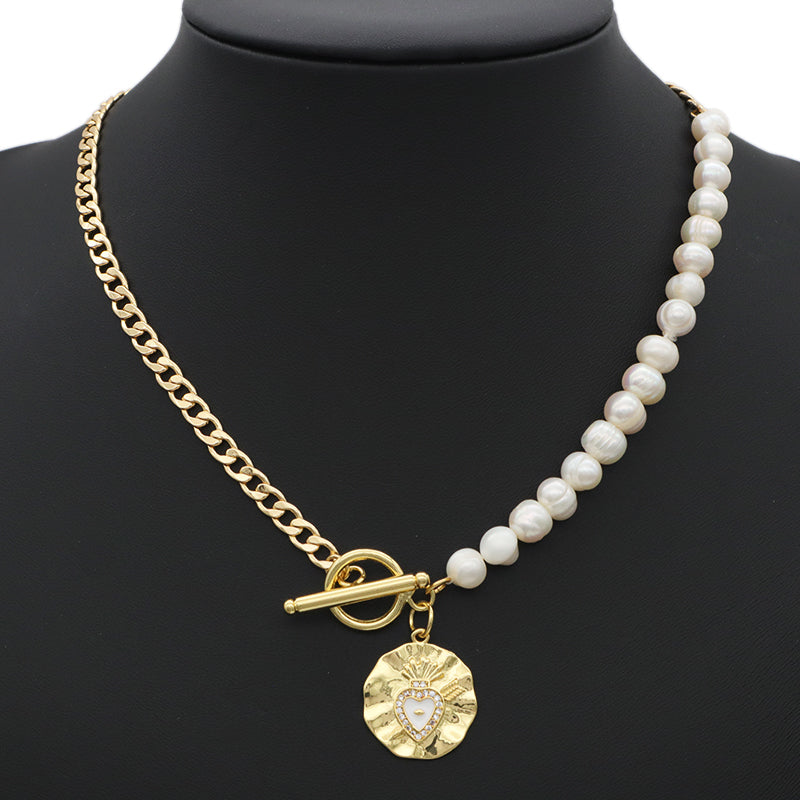 OT Buckle Chain Choker Evil Eyes Pendant Fresh Water Pearl Necklace OEM Gold Plated Enamel Heart Evil Eyes Pendant Necklace