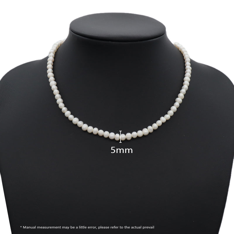 Rhodium Plated 925 Sterling Silver Chain Gift Handmade Adjustable 5mm Baroque Natural Freshwater Pearl Choker Necklace