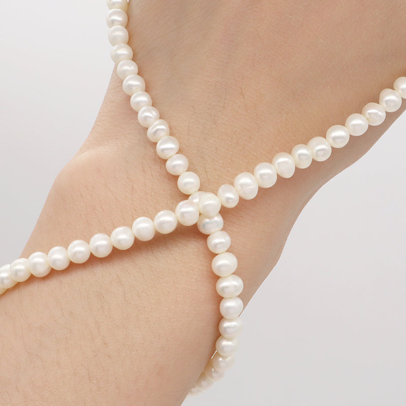 Rhodium Plated 925 Sterling Silver Chain Gift Handmade Adjustable 5mm Baroque Natural Freshwater Pearl Choker Necklace