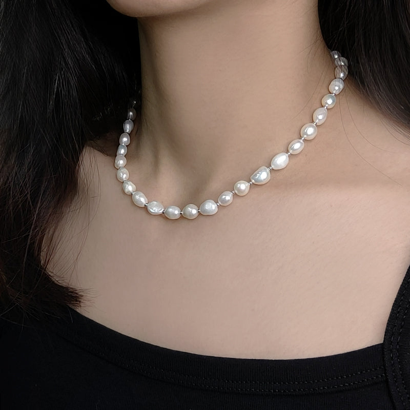 925 Sterling Silver Chain Adjustable Custom Classic Jewelry Handmade Baroque Natural Freshwater Pearl Choker Necklace For Gift 7-8mm