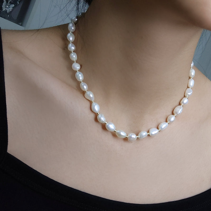 925 Sterling Silver Chain Adjustable Custom Classic Jewelry Handmade Baroque Natural Freshwater Pearl Choker Necklace For Gift 7-8mm