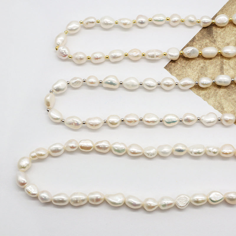 925 Sterling Silver Chain Adjustable Custom Classic Jewelry Handmade Baroque Natural Freshwater Pearl Choker Necklace For Gift 7-8mm