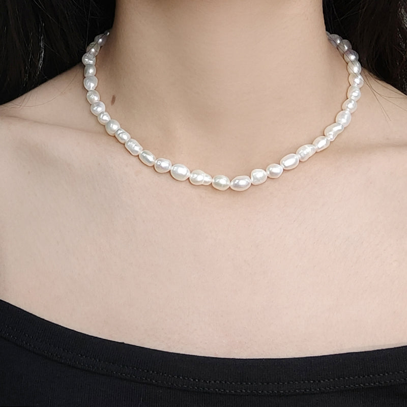 925 Sterling Silver Chain Adjustable Custom Classic Jewelry Handmade Baroque Natural Freshwater Pearl Choker Necklace For Gift 7-8mm