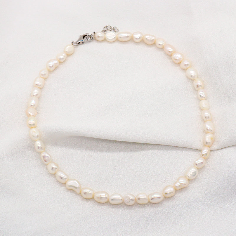 925 Sterling Silver Chain Adjustable Custom Classic Jewelry Handmade Baroque Natural Freshwater Pearl Choker Necklace For Gift 7-8mm