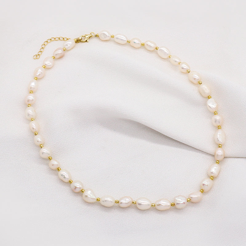 925 Sterling Silver Chain Adjustable Custom Classic Jewelry Handmade Baroque Natural Freshwater Pearl Choker Necklace For Gift 7-8mm