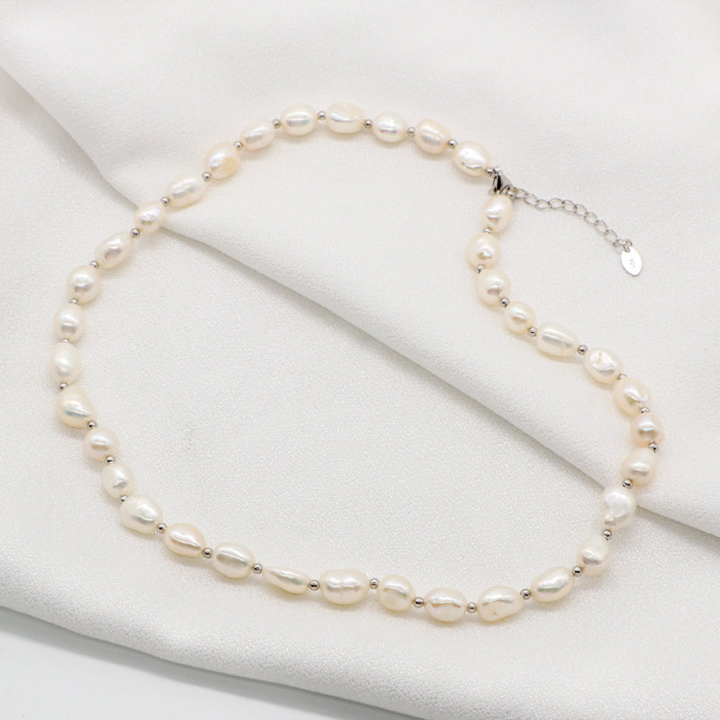 925 Sterling Silver Chain Adjustable Custom Classic Jewelry Handmade Baroque Natural Freshwater Pearl Choker Necklace For Gift 7-8mm