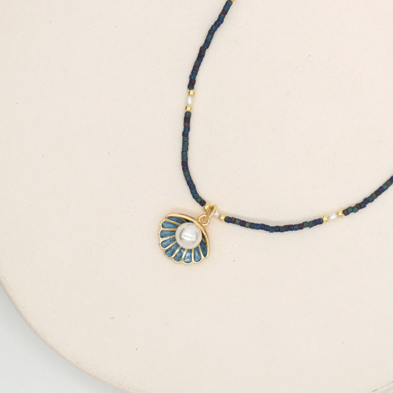 Trendy Custom Women Adjustable Gold Plated Handmade Natural Freshwater Pearl Shell Starfish Conch Pendant Miyuki Beads Necklace