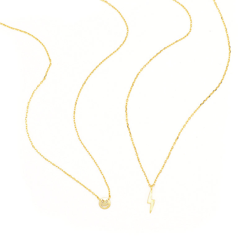 Good quality Customized Wholesale Women Jewelry Gold Plated Lightning Smiley Face Pendant 925 Sterling Silver Necklace For Gift