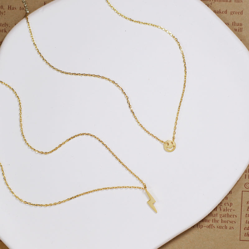 Good quality Customized Wholesale Women Jewelry Gold Plated Lightning Smiley Face Pendant 925 Sterling Silver Necklace For Gift