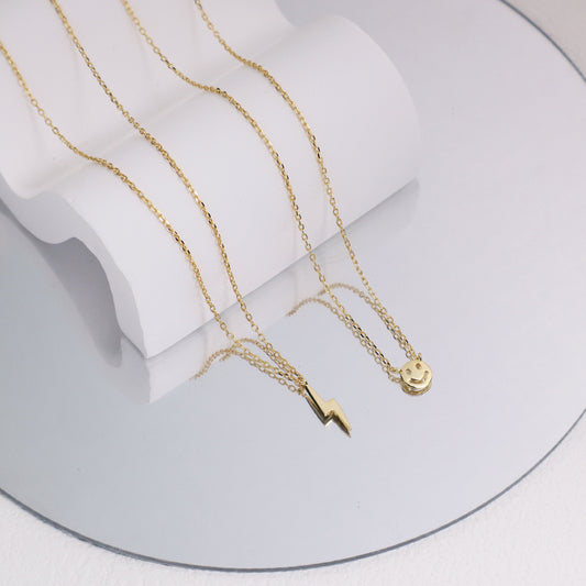 Good quality Customized Wholesale Women Jewelry Gold Plated Lightning Smiley Face Pendant 925 Sterling Silver Necklace For Gift