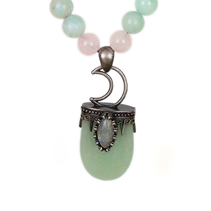 OEM Handmade Wholesale Customized Adjustable Woven Cord 8mm Natural Stone Beads Moon Pendant Macrame Necklace For Men Women