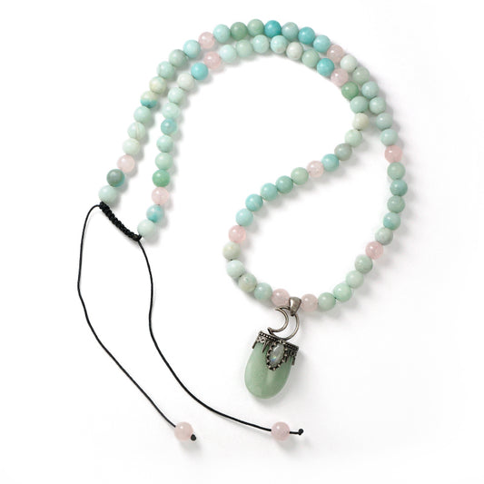 OEM Handmade Wholesale Customized Adjustable Woven Cord 8mm Natural Stone Beads Moon Pendant Macrame Necklace For Men Women