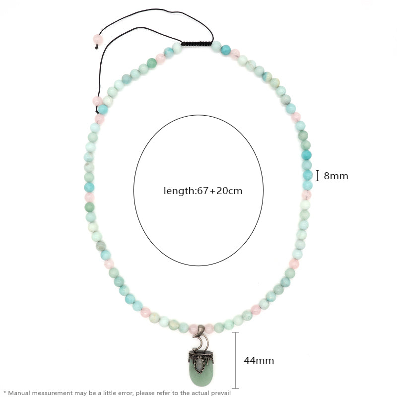 OEM Handmade Wholesale Customized Adjustable Woven Cord 8mm Natural Stone Beads Moon Pendant Macrame Necklace For Men Women