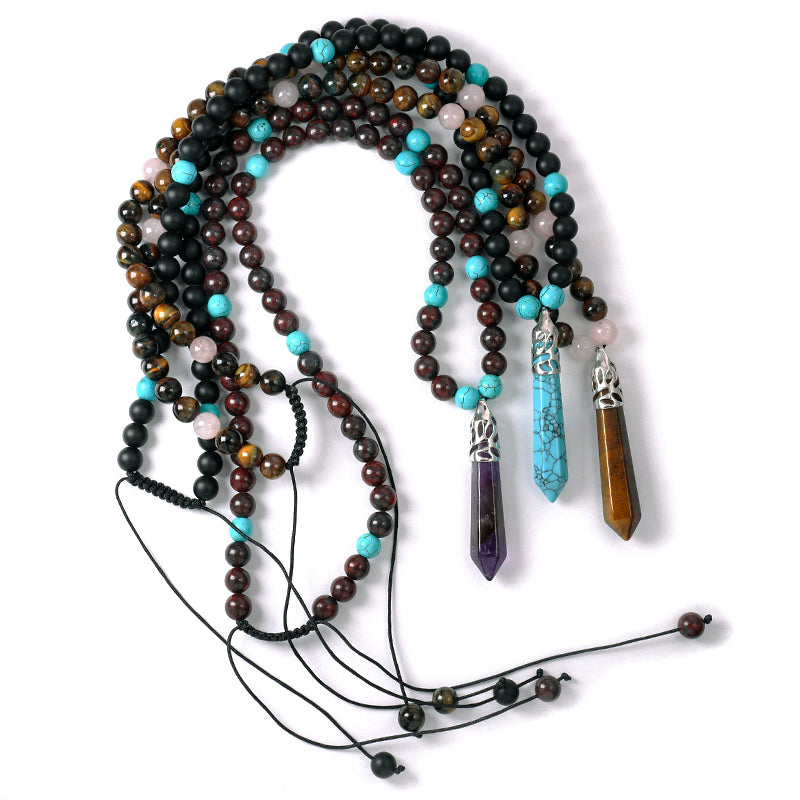 Wholesale Adjustable Woven Cord 8mm Natural Stone Beads OEM Handmade Customized Hexagon Pendant Macrame Necklace For Men Women