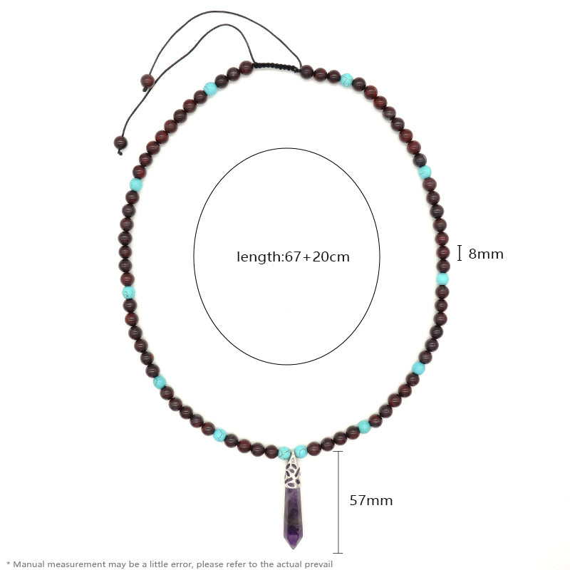 Wholesale Adjustable Woven Cord 8mm Natural Stone Beads OEM Handmade Customized Hexagon Pendant Macrame Necklace For Men Women