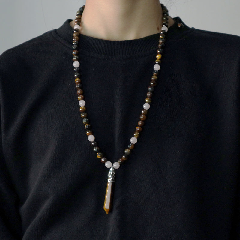 Wholesale Adjustable Woven Cord 8mm Natural Stone Beads OEM Handmade Customized Hexagon Pendant Macrame Necklace For Men Women