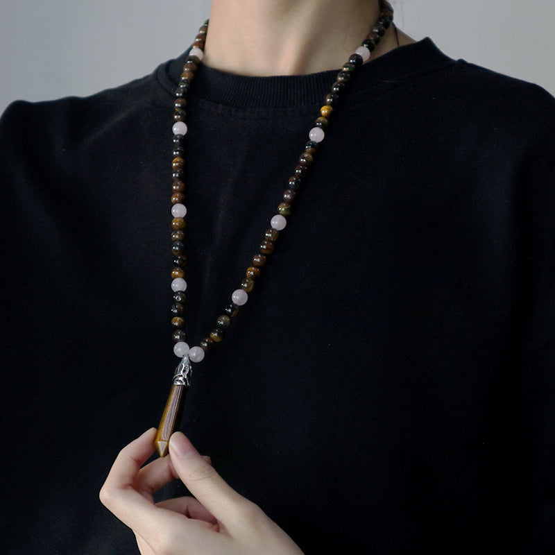 Wholesale Adjustable Woven Cord 8mm Natural Stone Beads OEM Handmade Customized Hexagon Pendant Macrame Necklace For Men Women