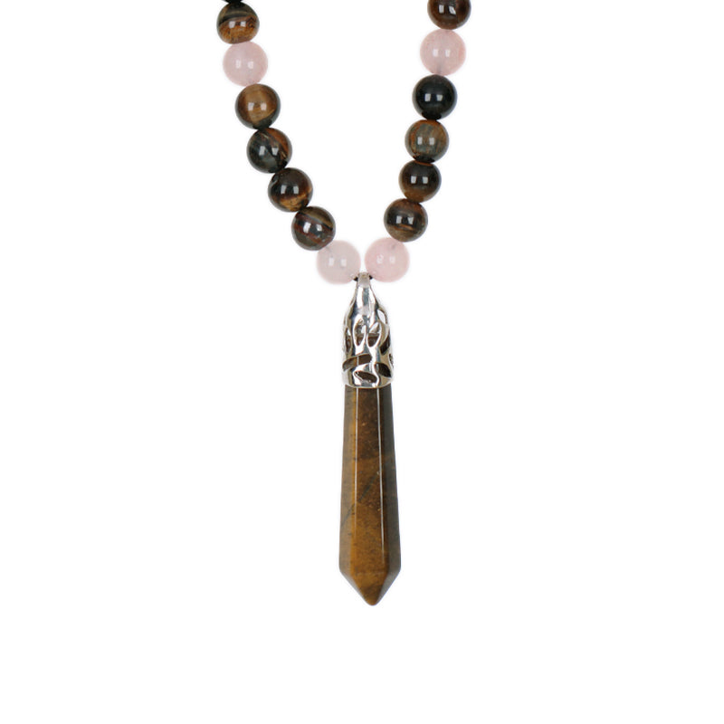 Wholesale Adjustable Woven Cord 8mm Natural Stone Beads OEM Handmade Customized Hexagon Pendant Macrame Necklace For Men Women
