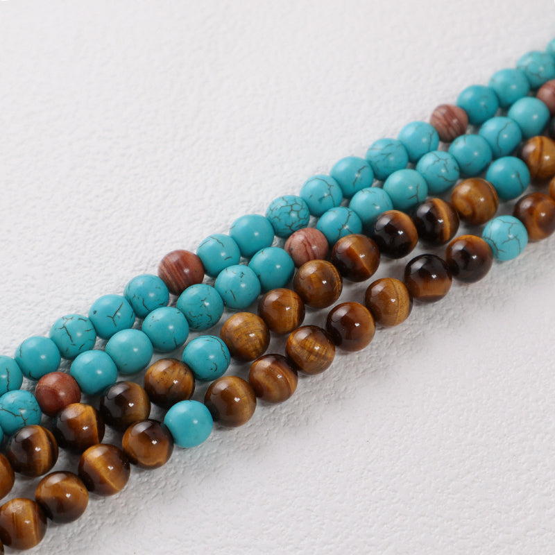 China Factory Custom OEM Handmade Wholesale Men Women Adjustable Woven Cord 8mm Natural Stone Beads Macrame Sun Pendant Necklace
