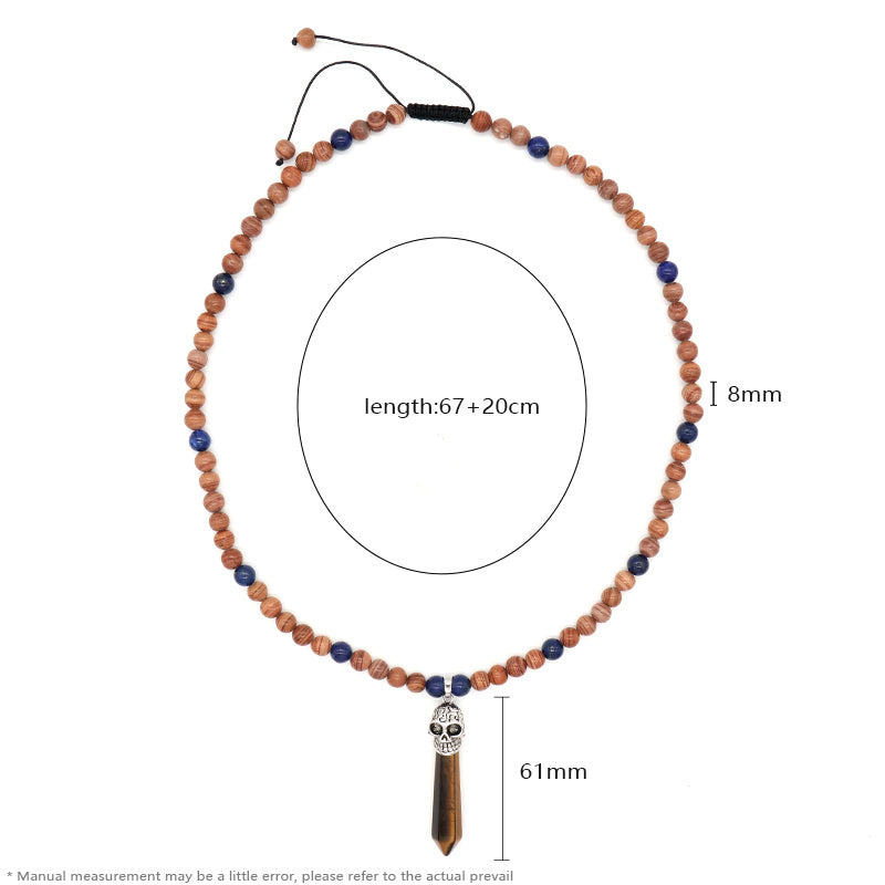 Personality Wholesale OEM Handmade Custom Adjustable Men Women Skull Pendant 8mm Natural Stone Beads Woven Cord Macrame Necklace
