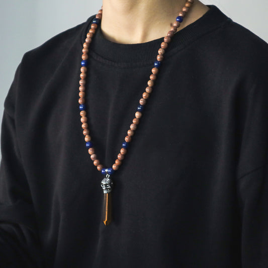 Personality Wholesale OEM Handmade Custom Adjustable Men Women Skull Pendant 8mm Natural Stone Beads Woven Cord Macrame Necklace