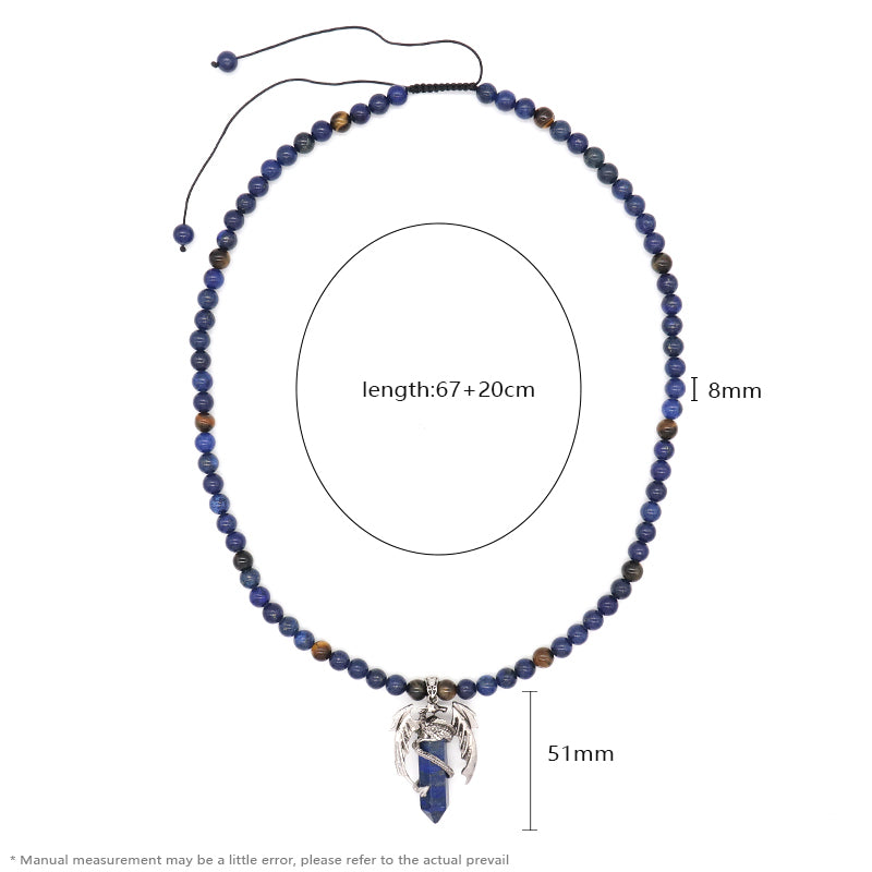 Wholesale OEM Handmade Woven Cord Custom 8mm Natural Stone Beads Adjustable Macrame Hexagon Dragon Pendant Necklace For Men Women